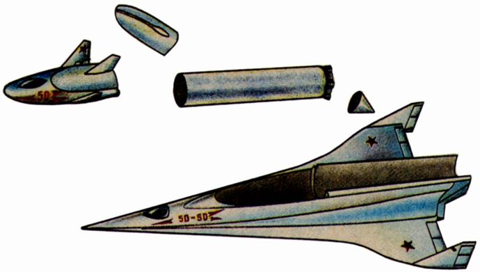 SPIRAL project, SPIRAL launcher, Spiral shuttle, supersonic launcher, orbital plane, orbital fighter plane, EPOC, EPOS, 105.11, 105.12, 105.13, soviet project, USSR, analogue plane