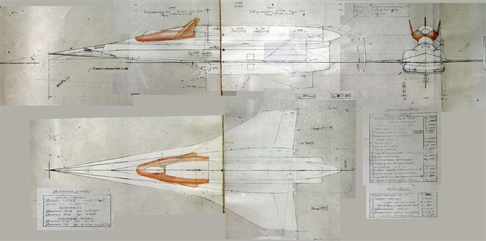 SPIRAL project, SPIRAL launcher, Spiral shuttle, supersonic launcher, orbital plane, orbital fighter plane, EPOC, EPOS, 105.11, 105.12, 105.13, soviet project, USSR, analogue plane